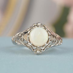 Silver925 Natural Opal Vintage Style Filigree Ring