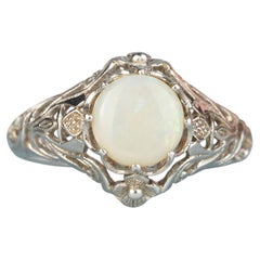Silver925 Natural Opal Vintage Style Filigree Ring