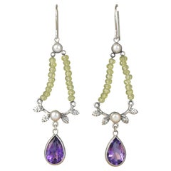 Silver925 Natural Pearl Amethyst Peridot Bead Diamond Earrings