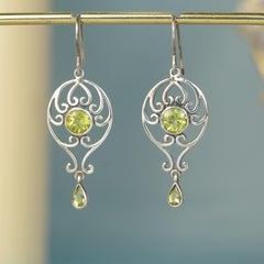 Silver925 Natural Peridot Vintage Filigree Earrings