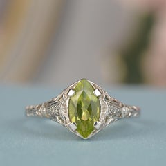 Silver925 Natural Peridot Vintage Style Filigree Ring