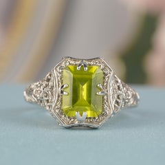 Silver925 Natural Peridot Vintage Style Filigree Ring