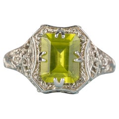 Silver925 Natural Peridot Vintage Style Filigree Ring