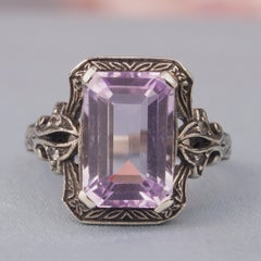 Silver925 Natural Premium Amethyst White Topaz Vintage Filigree Ring