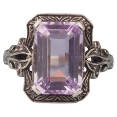 Silver925 Natural Premium Amethyst White Topaz Vintage Filigree Ring