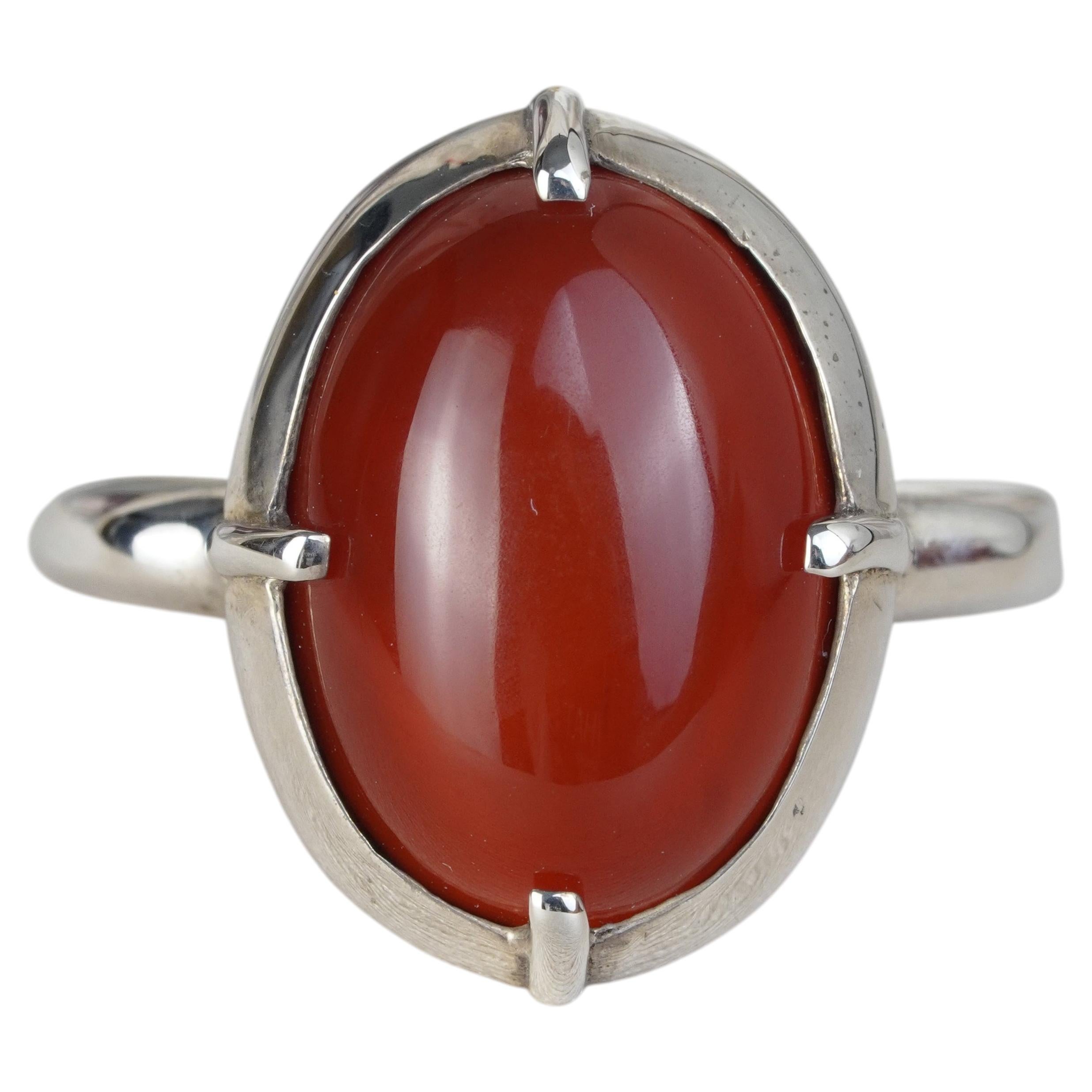 Silver925 Natural Red Carnelian Vintage Ring