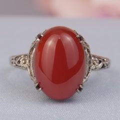 Silver925 Natural Red Carnelian Vintage Filigree Ring in Silver925