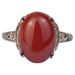 Silver925 Natural Red Carnelian Vintage Filigree Ring in Silver925