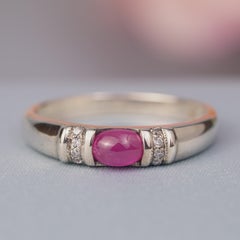 Silver925 Natural Ruby Cabochon Cubic Zirconia Vintage Ring