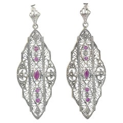 Orecchini in argento 925 con rubino naturale, perla e filigrana