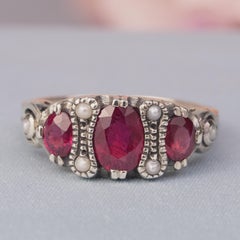 Silver925 Natural Ruby Pearl Vintage Filigree Ring