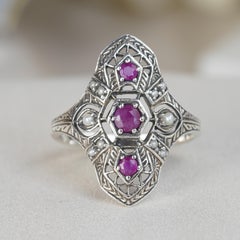 Silver925 Natural Ruby Pearl Vintage Filigree Ring