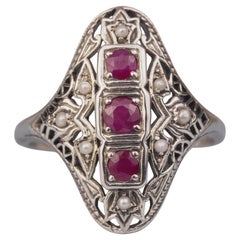 Silber925 Natürlicher Rubin Perle Vintage Filigraner Ring