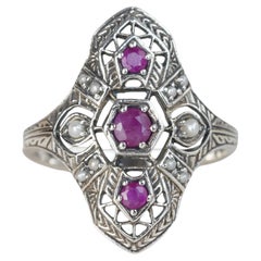 Silver925 Natural Ruby Pearl Vintage Filigree Ring