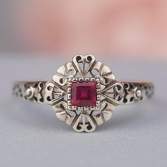 Silver925 Natural Ruby Vintage Filigree Ring