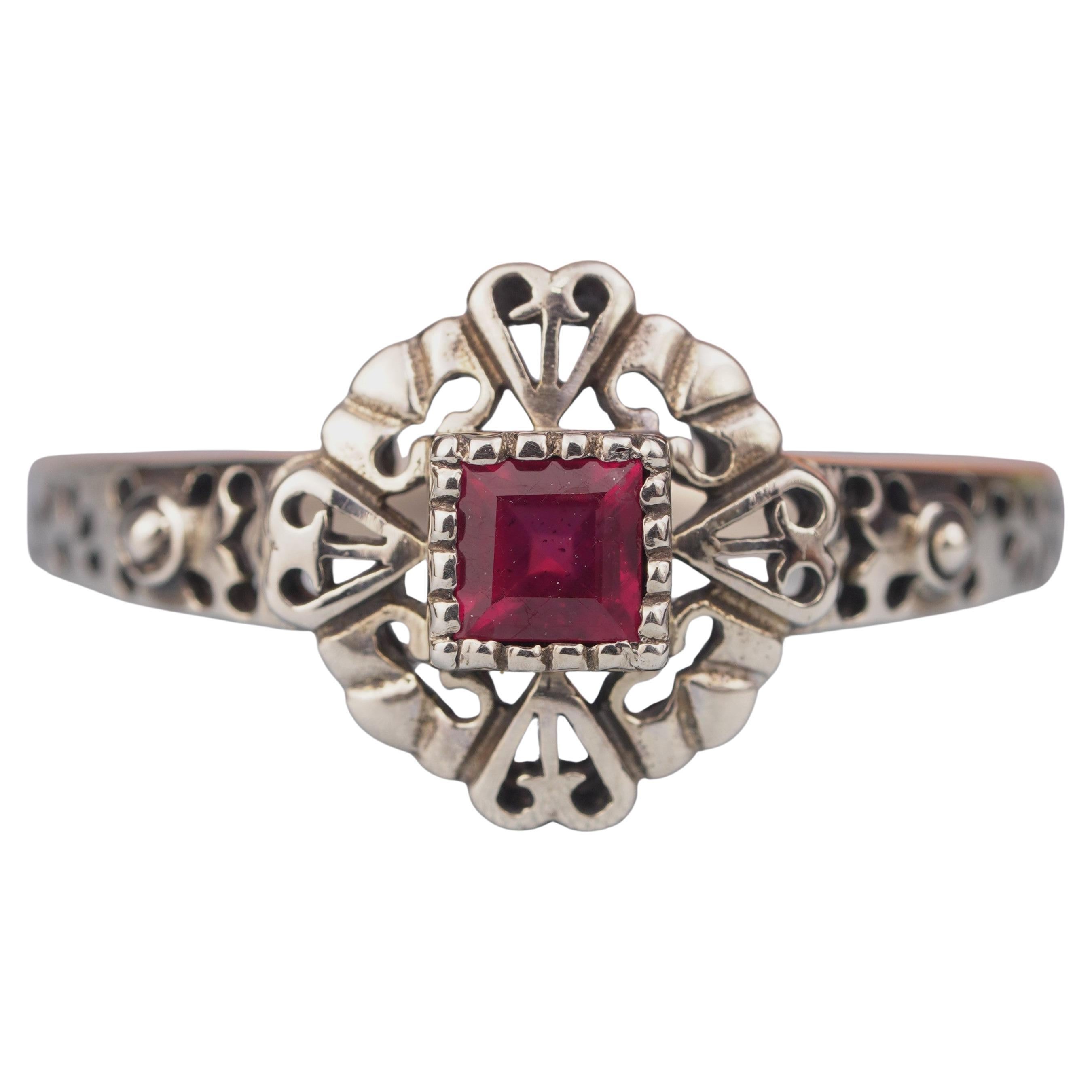 Silber925 Natürlicher Rubin Vintage Filigraner Ring