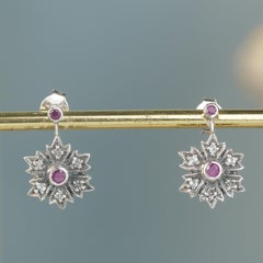 Silver925 Natural Ruby White Topaz Filigree Earrings