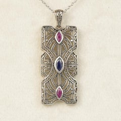 Silver925 Natural Sapphire Ruby Filigree Pendant