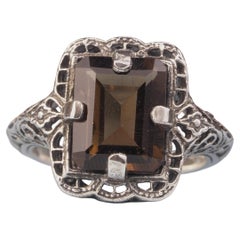 Silver925 Natural Smoke Quartz Vintage Filigree Ring