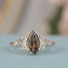 Silver925 Natural Smoky Quartz Vintage Style Filigree Ring