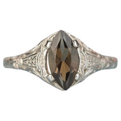 Silver925 Natural Smoky Quartz Vintage Style Filigree Ring