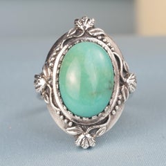Sterling Silver Edwardian Style Natural Turquoise Ring, Size 5.75