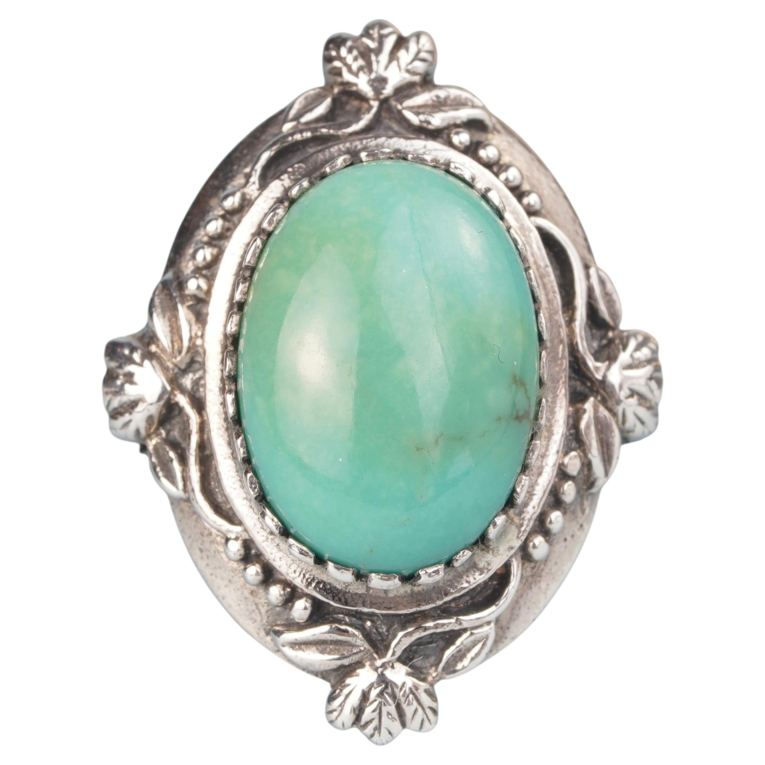 Sterling Silver Edwardian Style Natural Turquoise Ring, Size 5.75