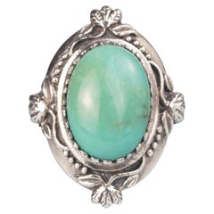 Sterling Silver Edwardian Style Natural Turquoise Ring, Size 5.75