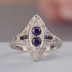 Argent925 Bague Vintage Filigrane Saphir Zircon Cubique