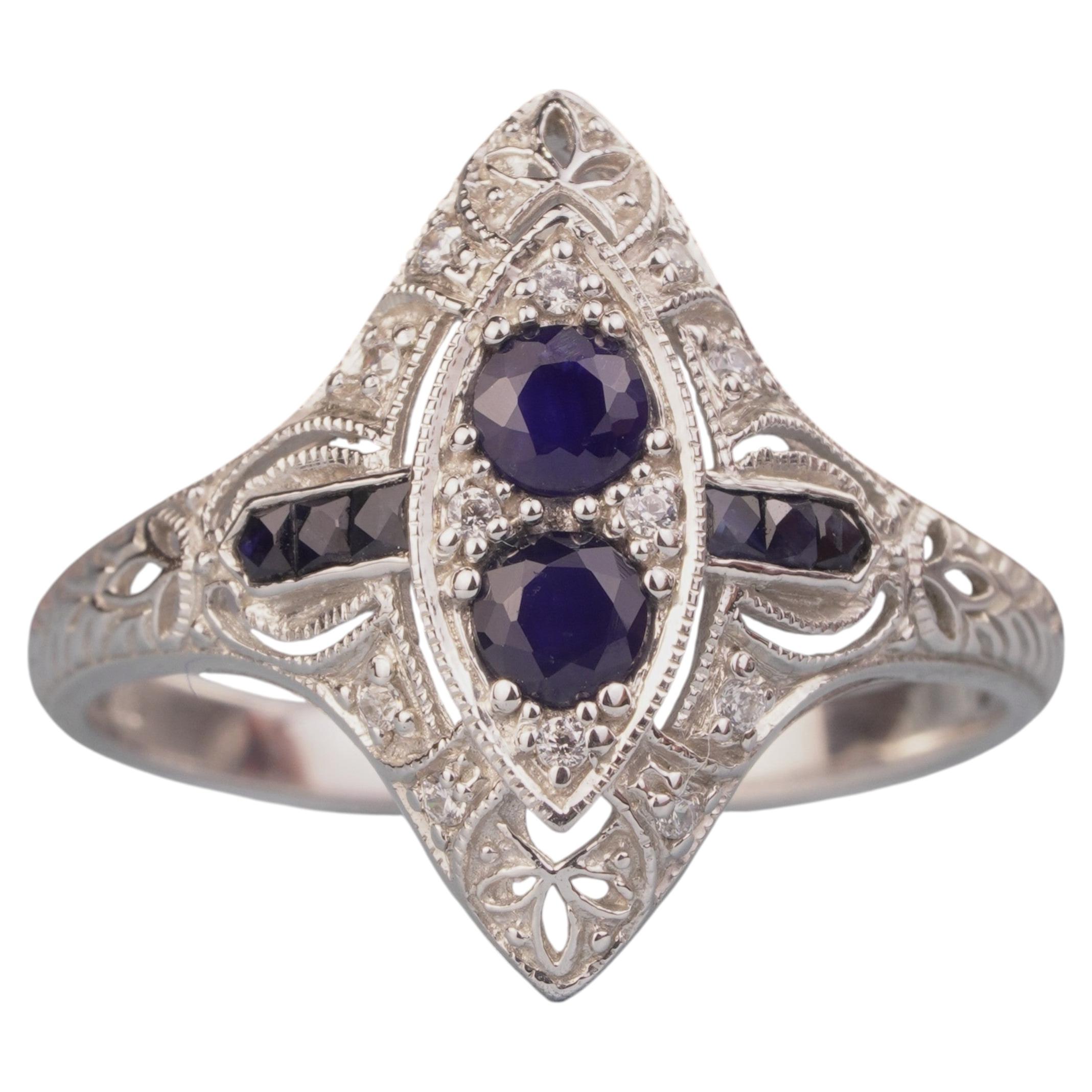 Silver925 Sapphire Cubic Zirconia Vintage Filigree Ring