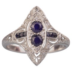 Argent925 Bague Vintage Filigrane Saphir Zircon Cubique