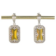 Silver925 Synthetic Citrine Vintage Filigree Earrings