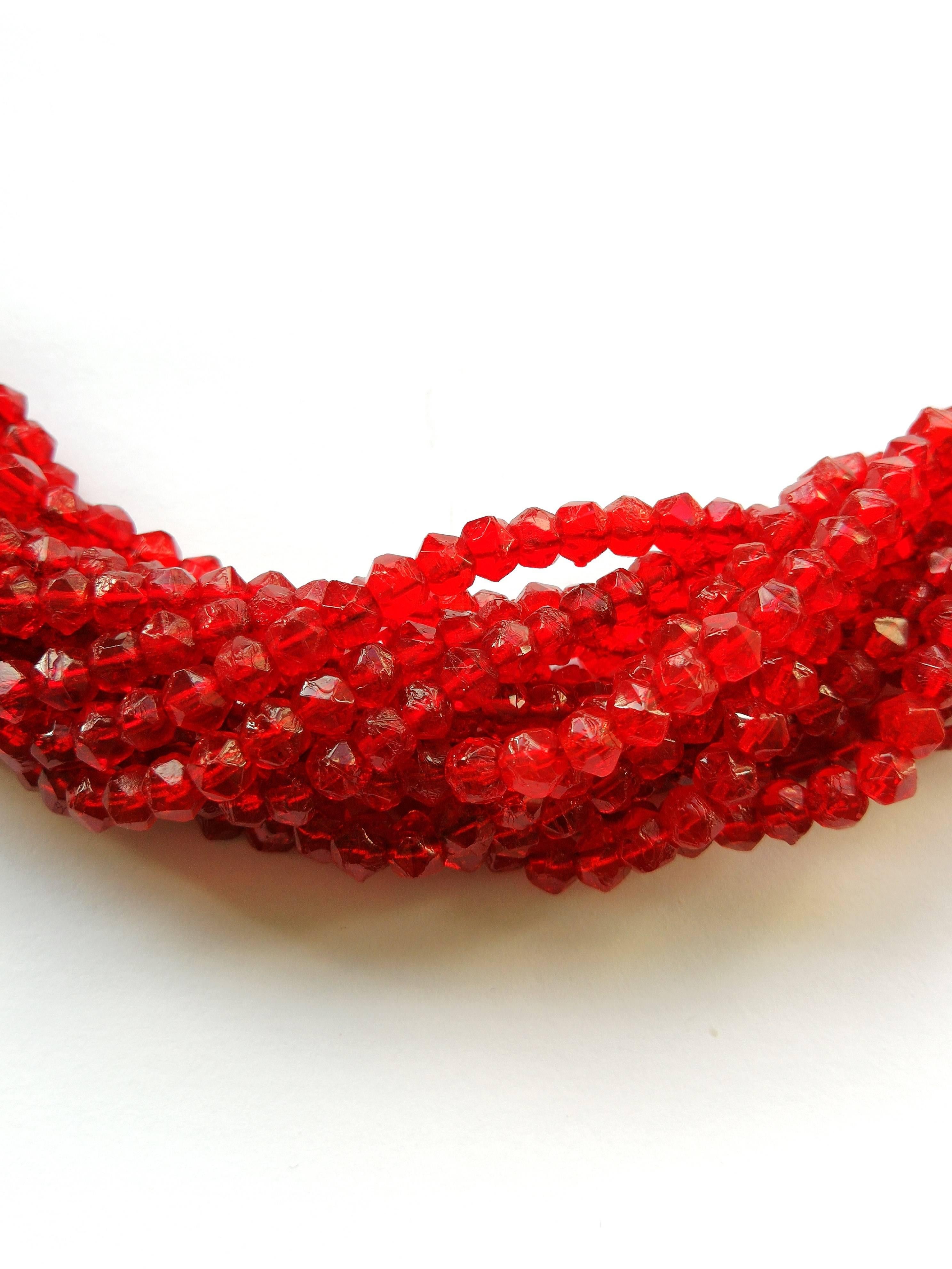 Silver, paste and red glass bead twist multi strand necklace, 1930s For Sale 2