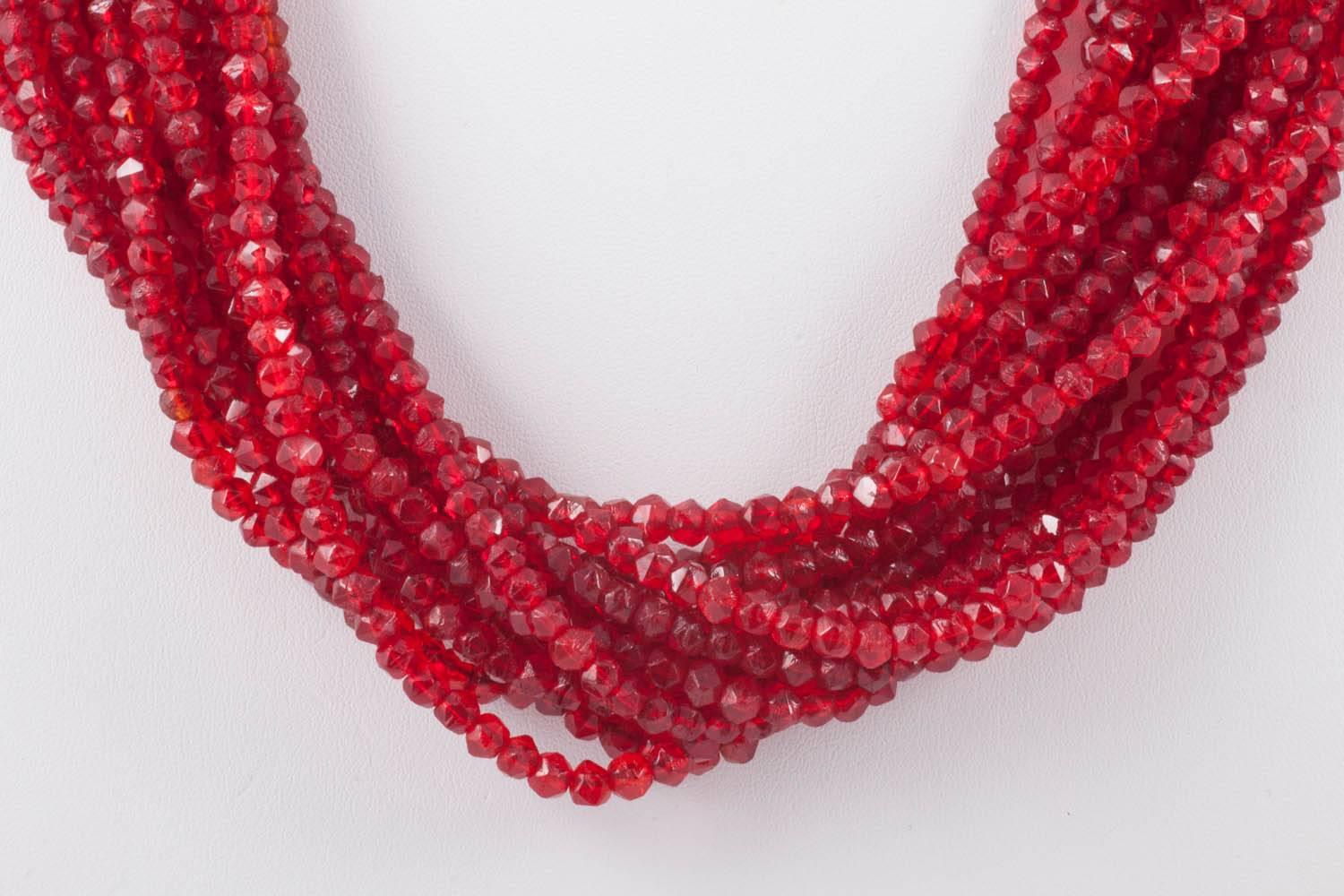 Women's or Men's Silver, paste and red glass bead twist multi strand necklace, 1930s For Sale
