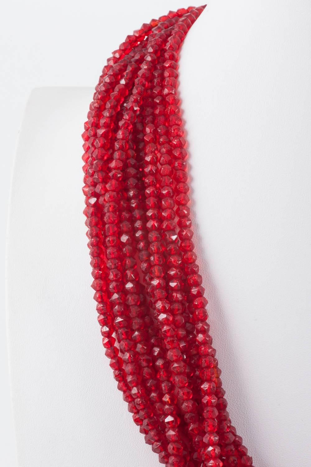 Silver, paste and red glass bead twist multi strand necklace, 1930s For Sale 1