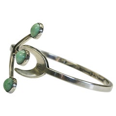 Silver vintage Bracelet with Cabochon Cut Green Stones- Borgolia, Sweden 1955
