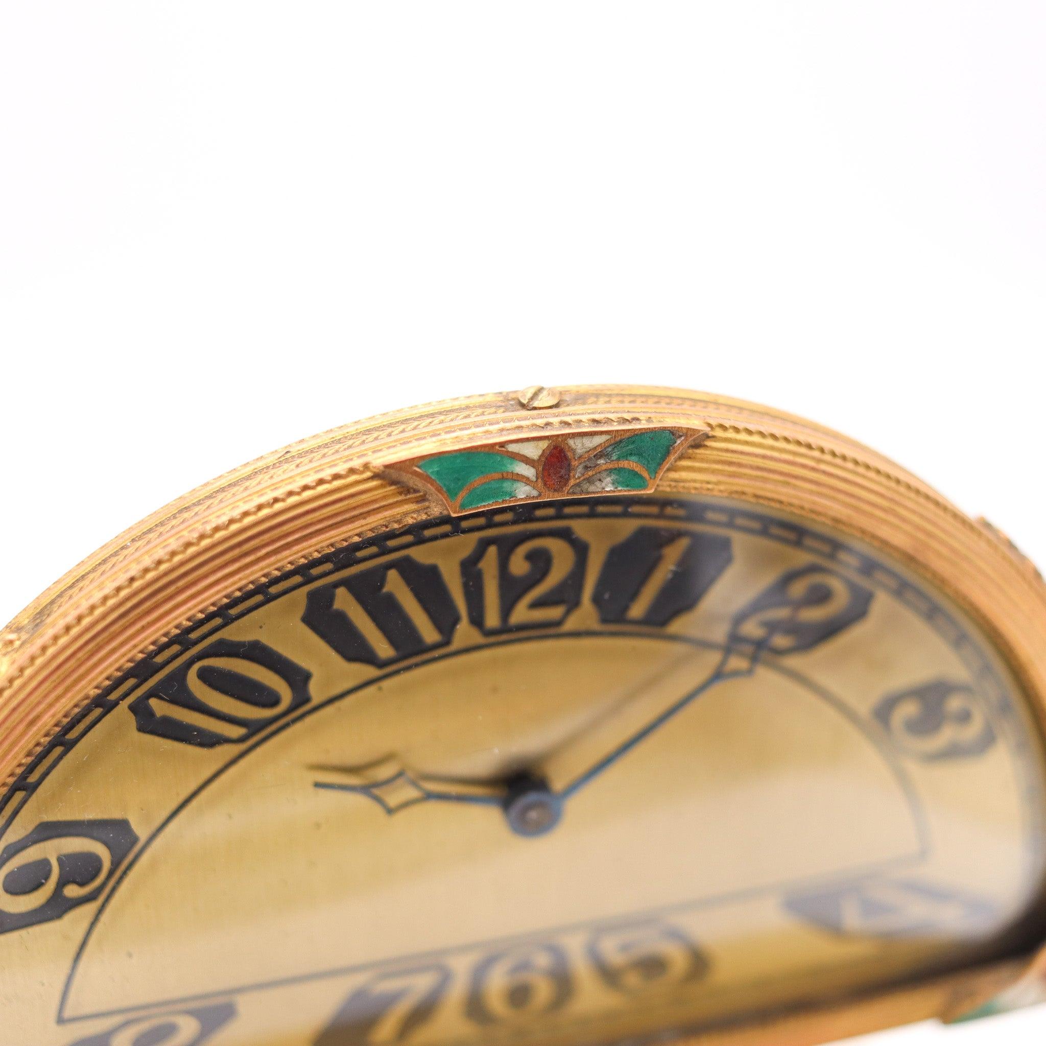 SILVERCRAFT 1920 Art Deco Cloisonne Enamel Desk Clock In Gilt Brass & Bakelite For Sale 5