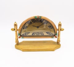 SILVERCRAFT 1920 Art Deco Cloisonne Enamel Desk Clock In Gilt Brass & Bakelite