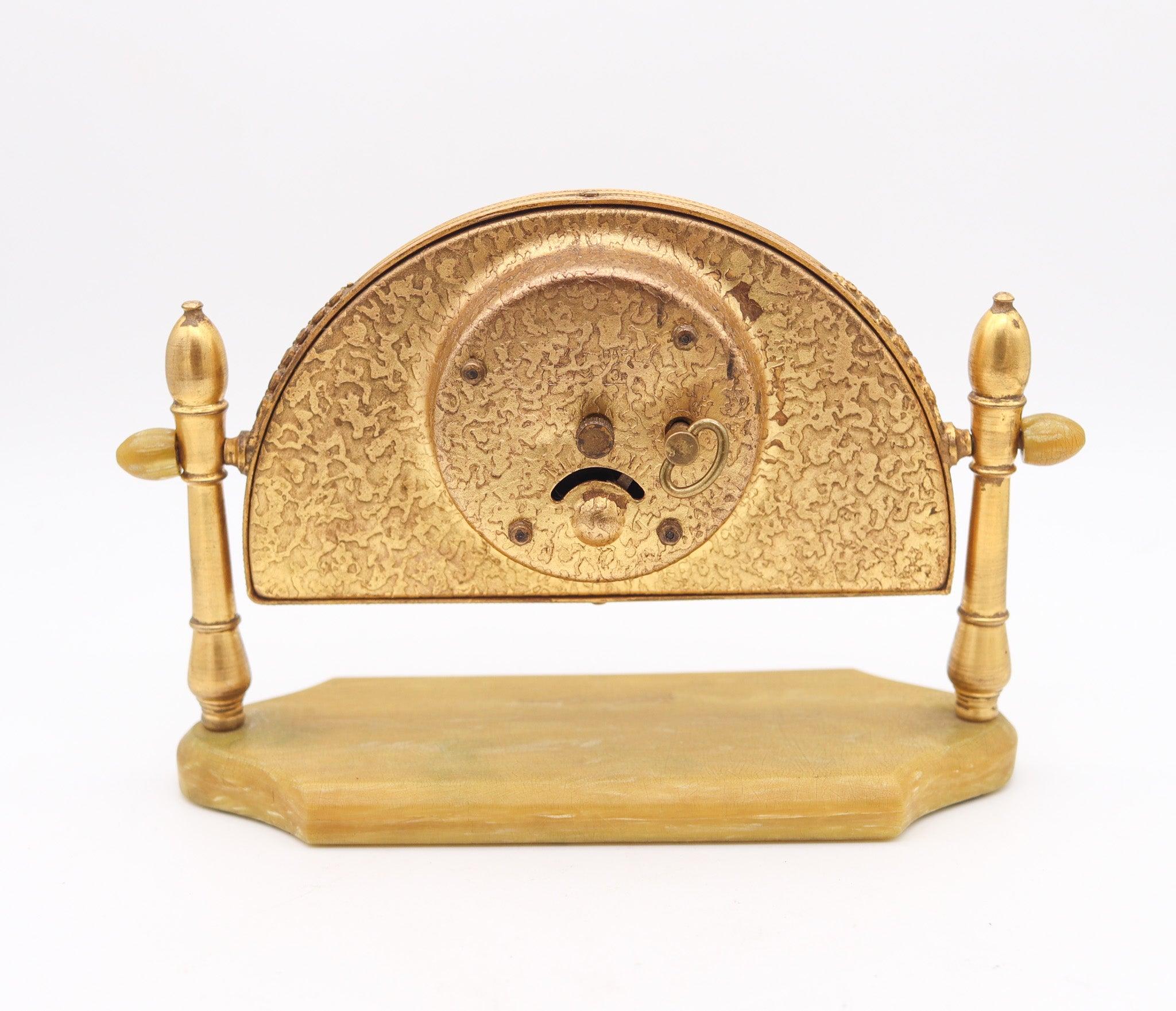 Early 20th Century SILVERCRAFT 1920 Art Deco Cloisonne Enamel Desk Clock In Gilt Brass & Bakelite For Sale