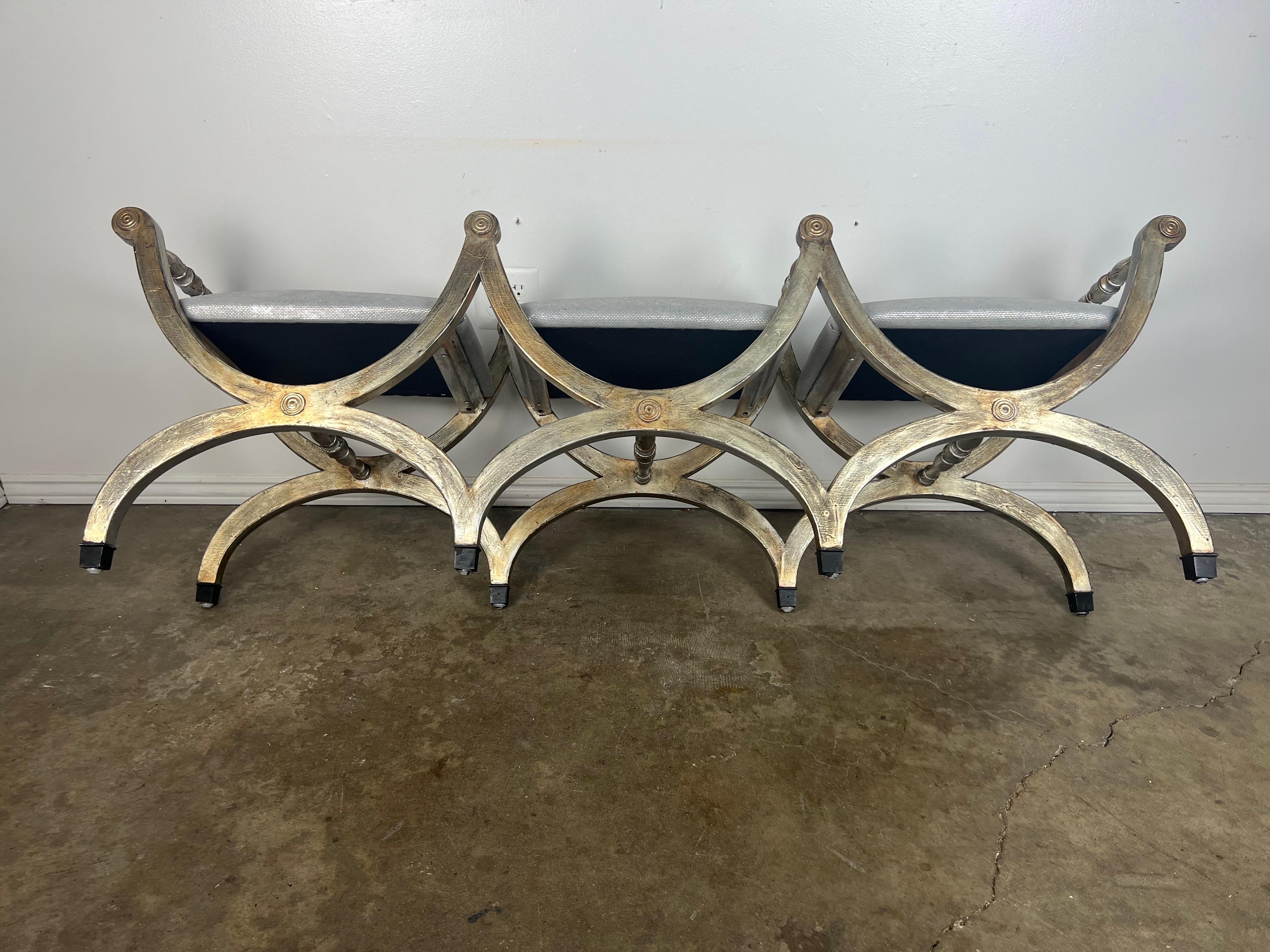 Silvered 3-part Borghese Bench  C. 1930's For Sale 8