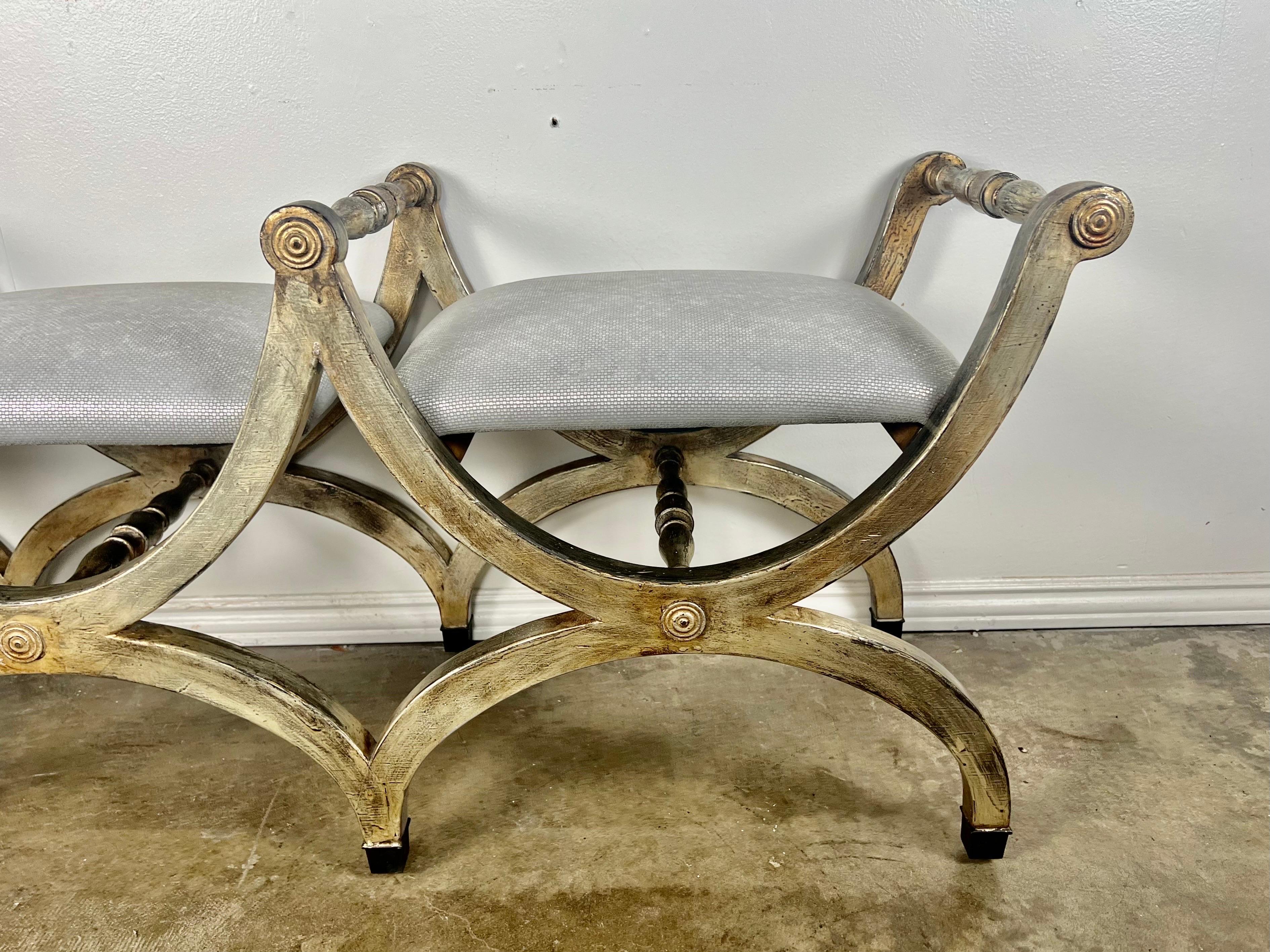 Silvered 3-part Borghese Bench  C. 1930's In Excellent Condition For Sale In Los Angeles, CA