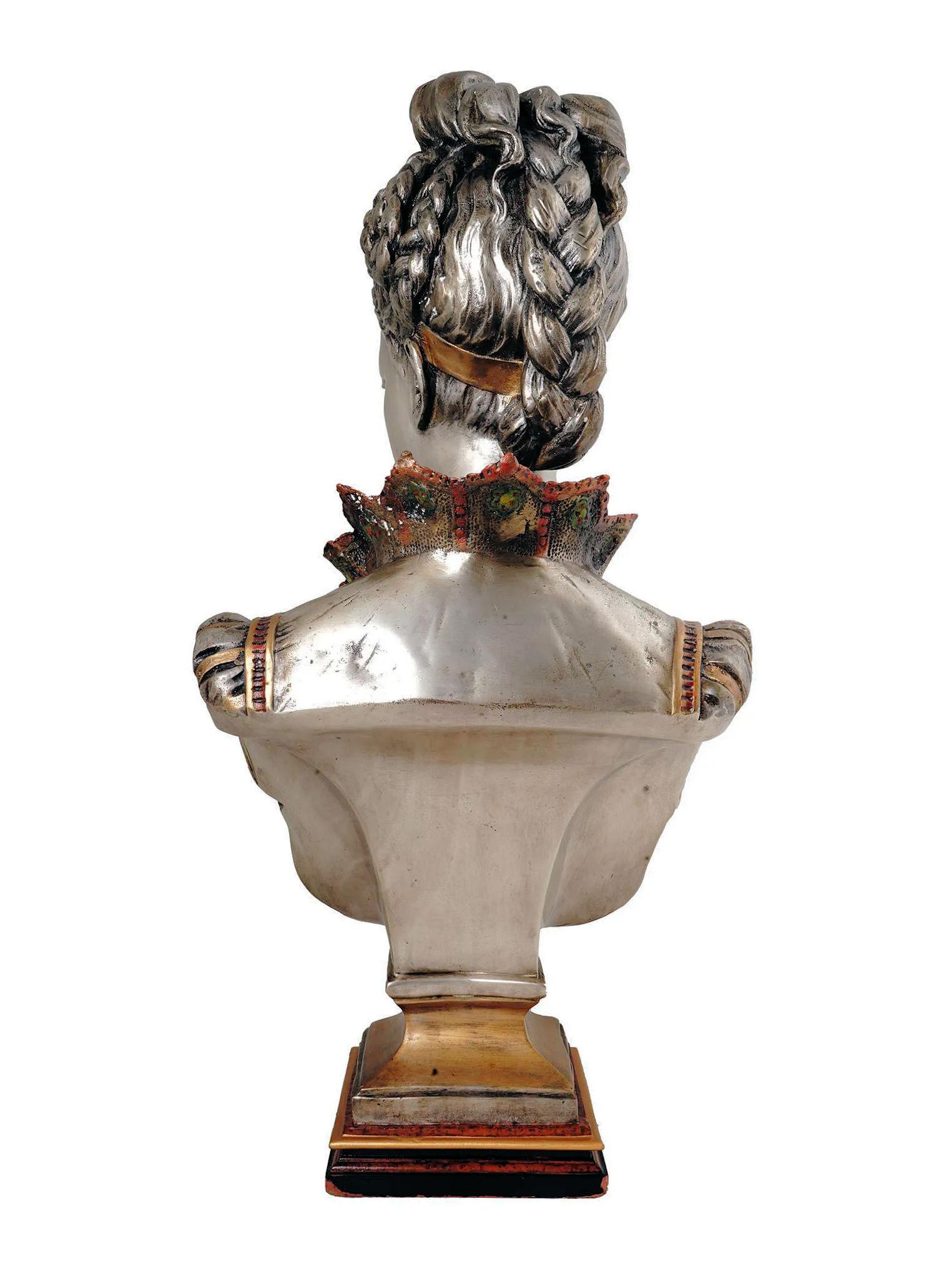 Silvered and Enameled Bronze Bust of Florentine Princess in Renaissance Style For Sale 4