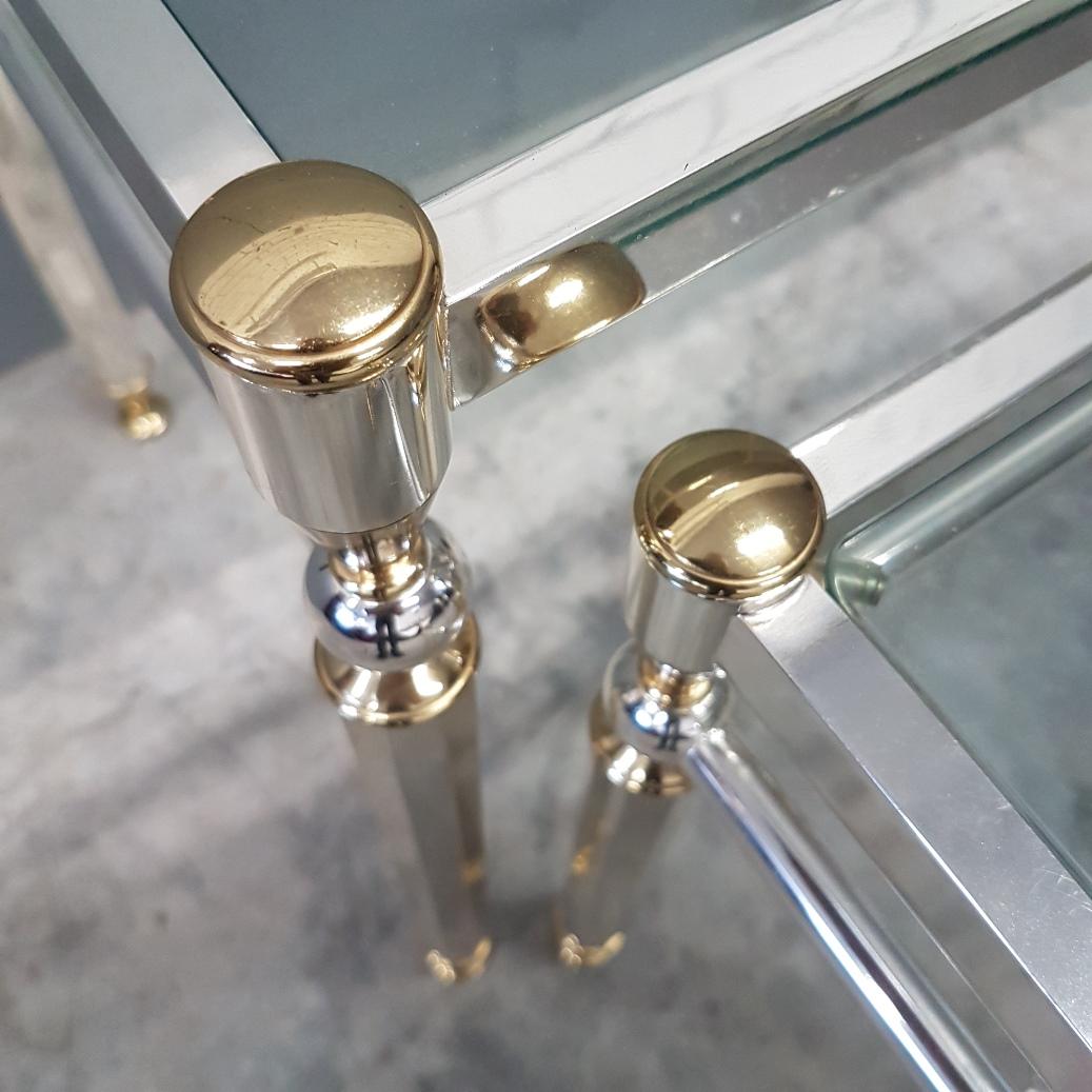 Silvered and Gilt Brass Nesting Tables with Glass Shelves, Set of Three, 1980s For Sale 2