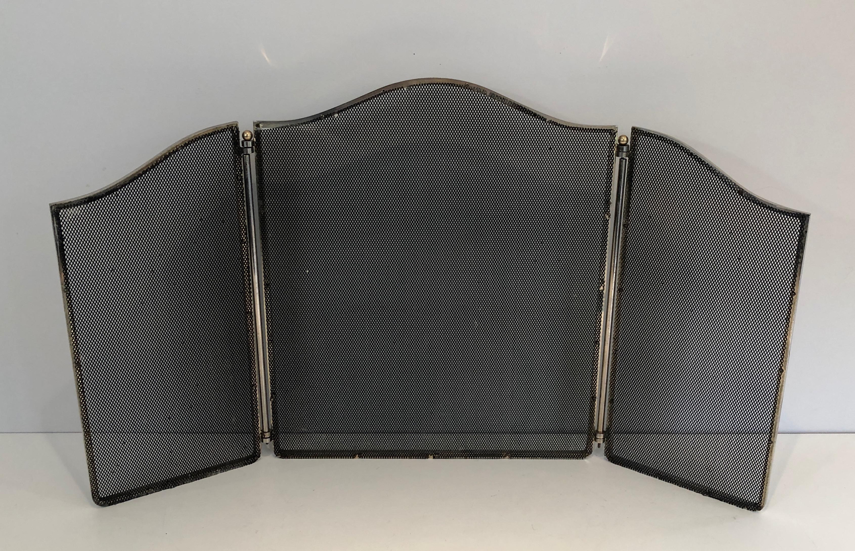 Silvered and Grilling Fire Place Screen, French, Circa 1970 For Sale 4