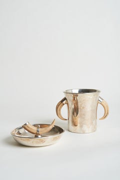 Silvered and Horn Champagne Cooler and Bowl