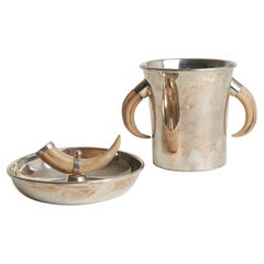 Silvered and Horn Champagne Cooler and Bowl