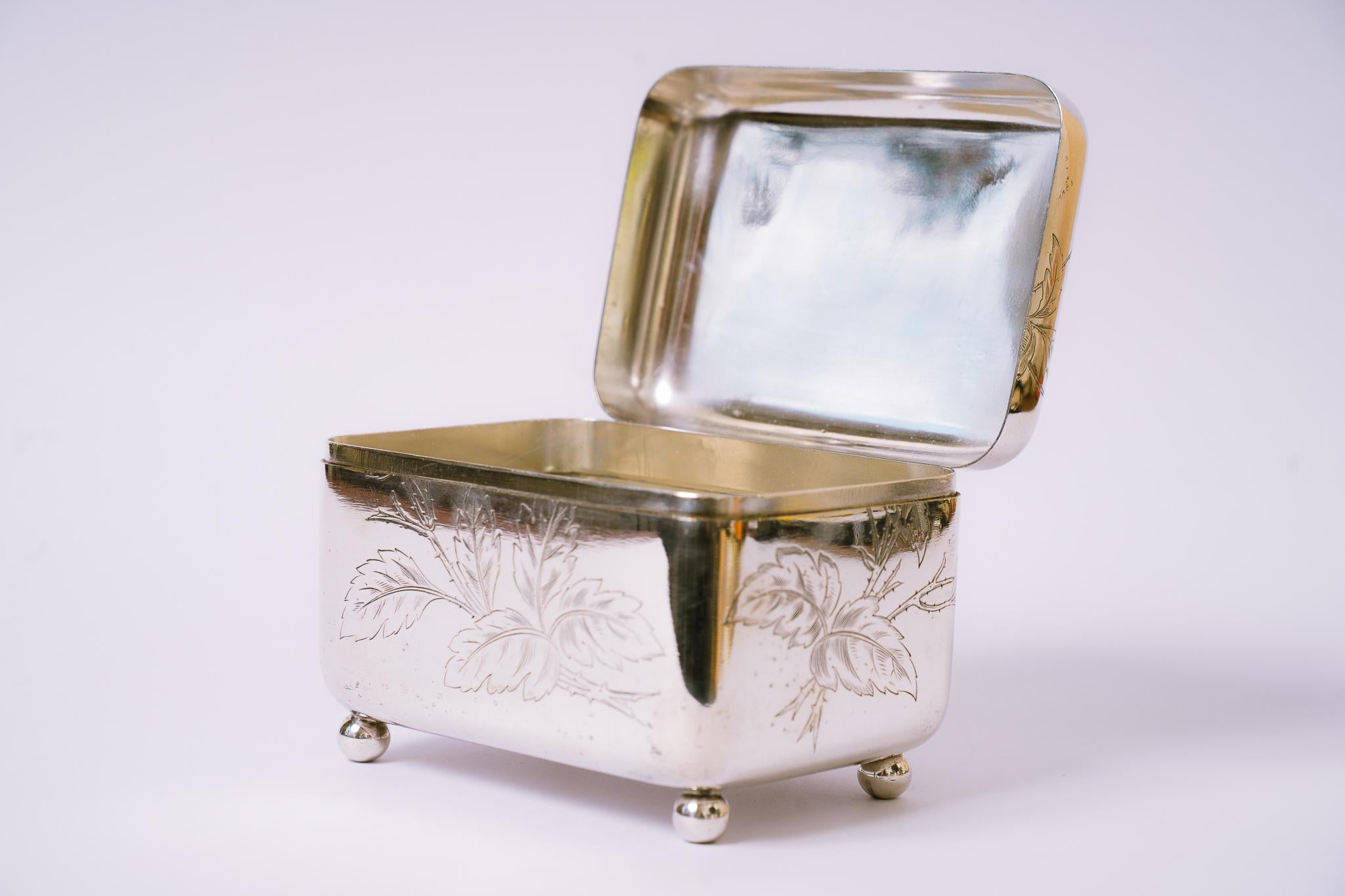 Brass Silvered Art Deco Jewelry Box, Vienna, Around 1920s For Sale
