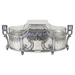 Silvered Art Nouveau Centerpiece with Engraved Glass Bowl, Austria, circa 1905