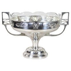 Silvered Art Nouveau Centerpiece with Glass Bowl by W&G, Vienna, circa 1905