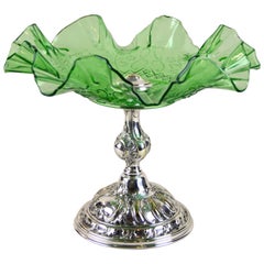 Silvered Art Nouveau Centerpiece with Ruffled Glass Bowl, Austria, circa 1900